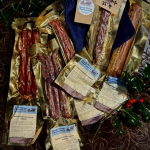 Seasonal Snacking Stocking - choose any 5 items from our regular salami, chorizo and snacking salami, all packed into a decorative Santa Sack for Christmas gifting.